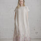 PIEVA short sleeves maxi linen dress with Linen field print