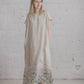 PIEVA short sleeves maxi linen dress with Green Forest print