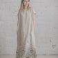 PIEVA short sleeves maxi linen dress with Lavender print