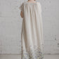 PIEVA short sleeves maxi linen dress with Linen field print