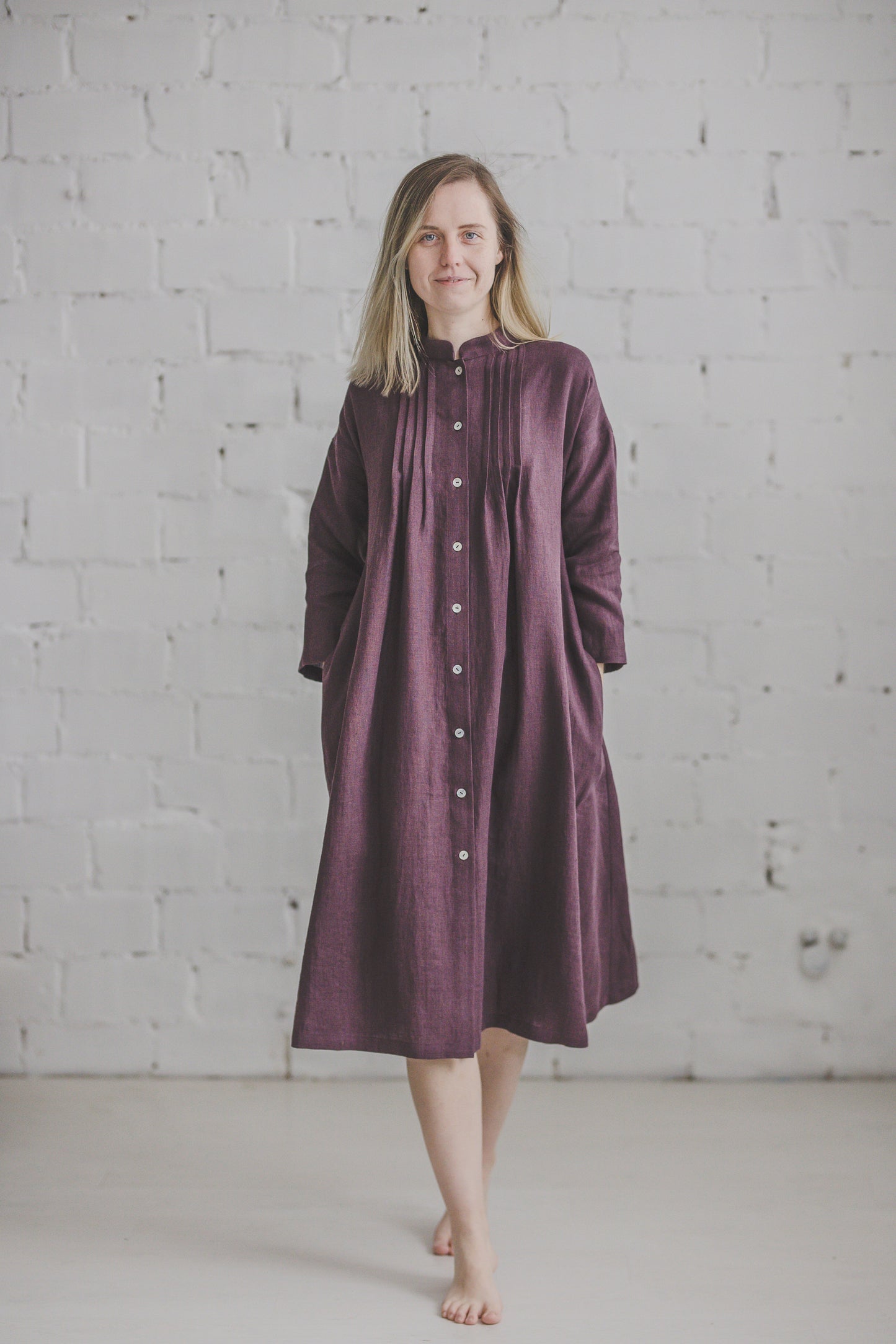 SUTEMA front buttons 3/4 sleeves linen shirtdress in Graphite color