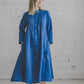 Midi indigo blue linen shirt with shell buttons