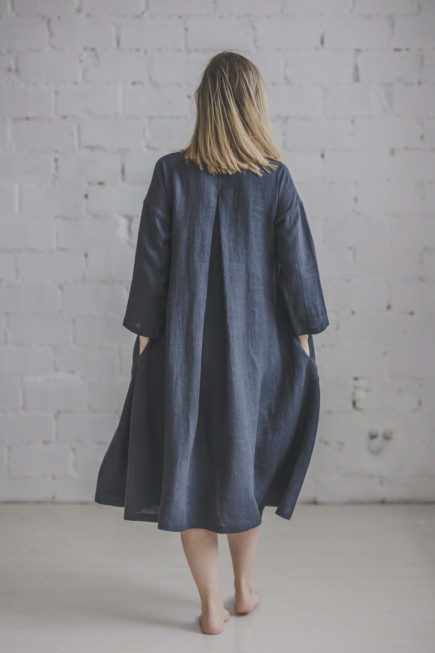 SUTEMA front buttons 3/4 sleeves linen shirtdress in Graphite color