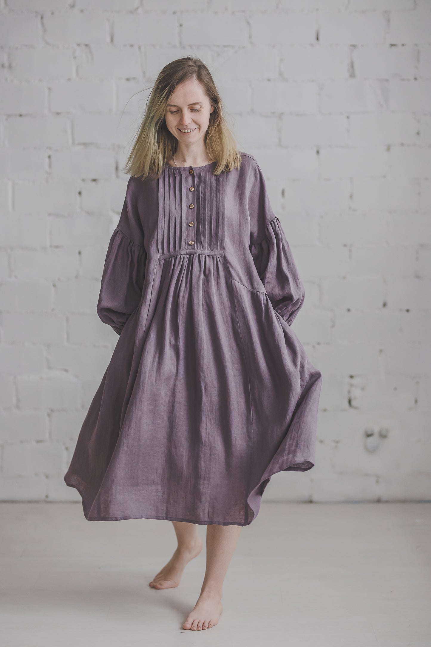 LAUME ruffled linen dress in Lavender Purple