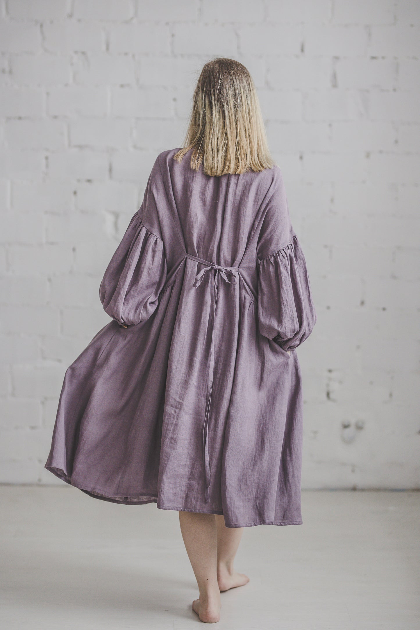 LAUME ruffled linen dress in Lavender Purple