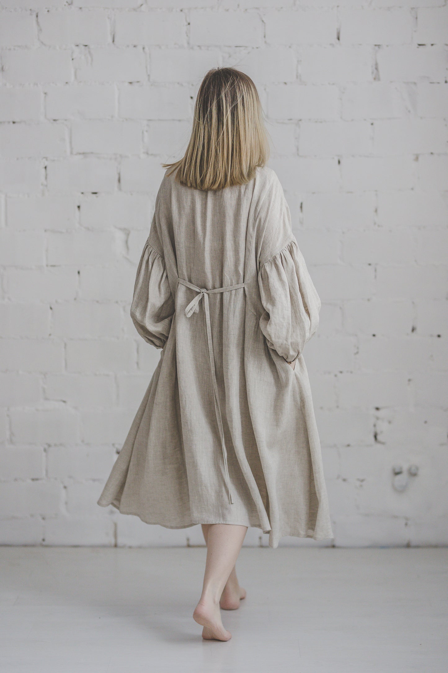 LAUME ruffled linen dress in Natural linen color