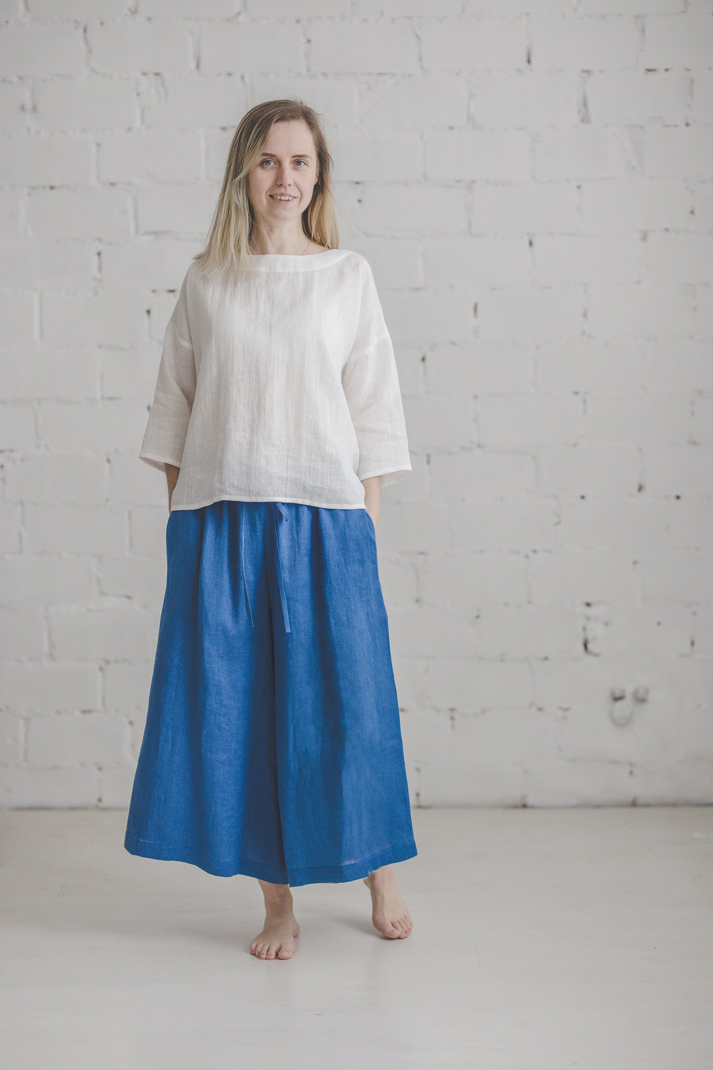 GAIVA wide leg linen pants in Azure blue