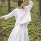 DAINA circle midi linen skirt with Blue Ombre Forest print