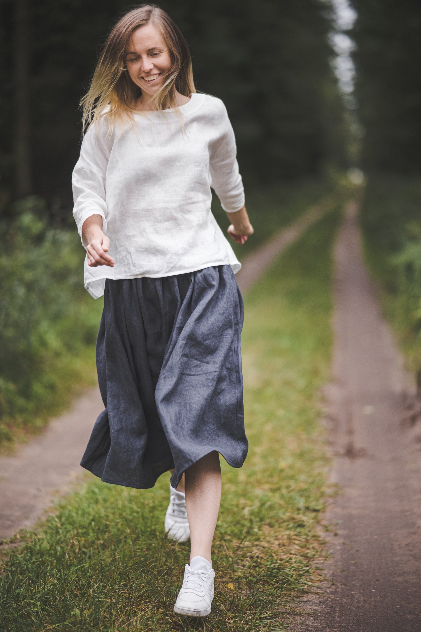 DAINA circle midi linen skirt in Graphite color