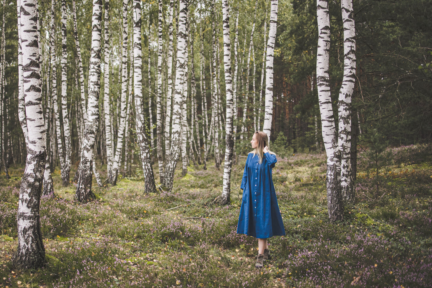 casual versatile long linen jacket in blue color