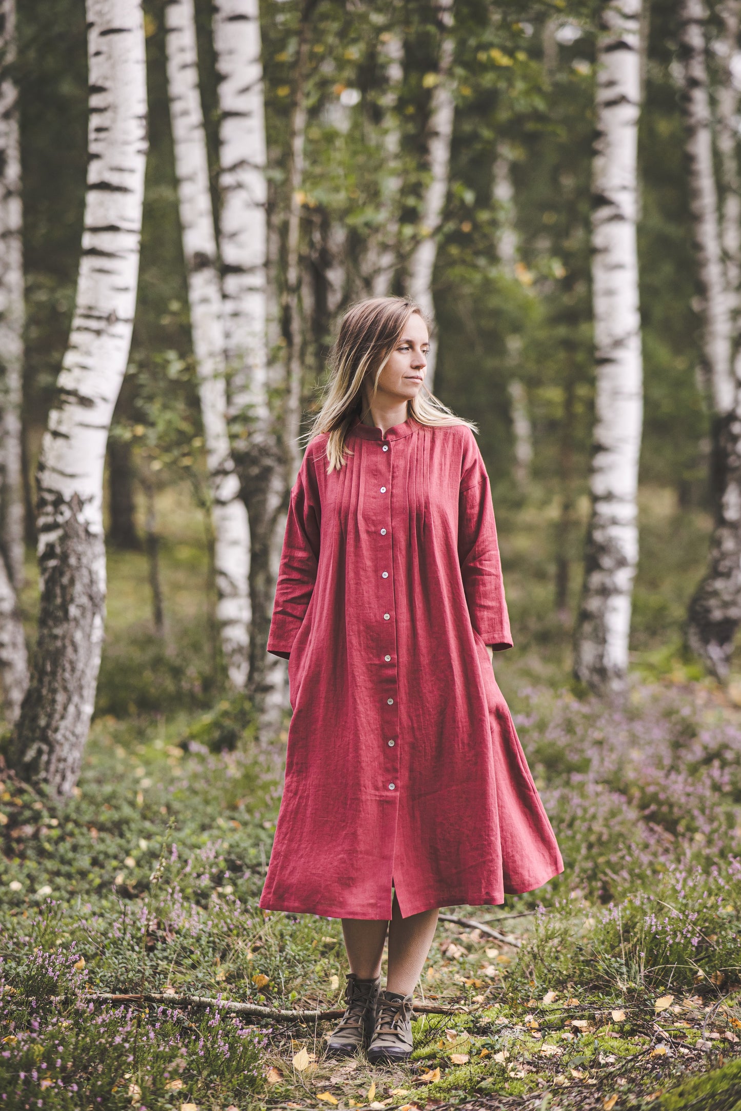 SUTEMA front buttons 3/4 sleeves linen shirtdress in Azure blue