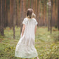 PIEVA short sleeves maxi linen dress with Green Forest print