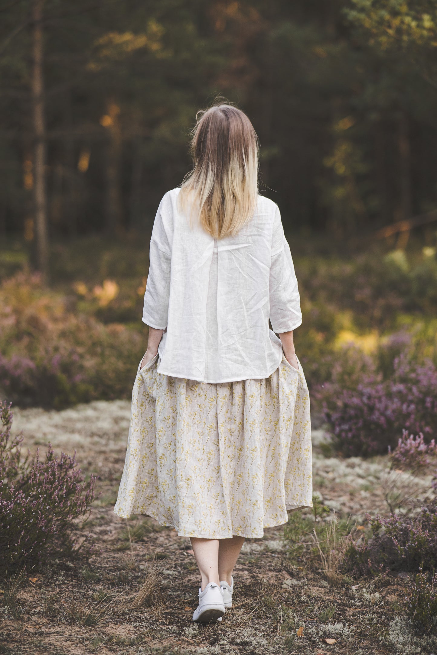 DAINA circle midi linen skirt with Mimosa print