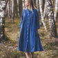 Azure blue flattering wide linen shirt dress
