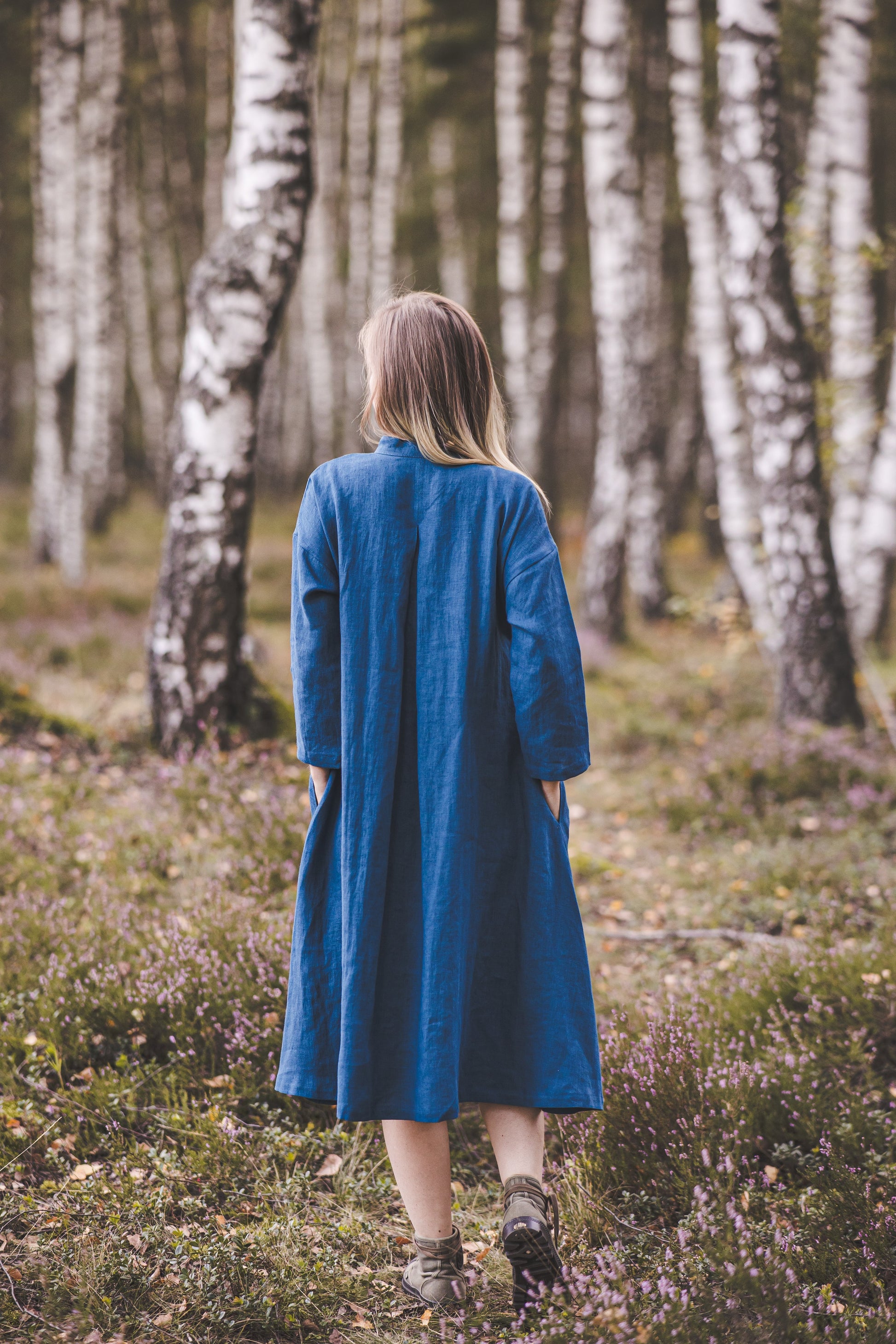Wide roomy skirt oversize linen dress with pockets