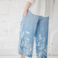 TYLA wide leg linen culottes pants with Blue Ombre Floral print