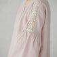 RŪTA midi linen dress with crochet lace in Dusty pink color