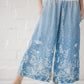 TYLA wide leg linen culottes pants with Green Ombre Forest print