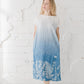 PIEVA short sleeves maxi linen dress with Linen field print