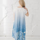 PIEVA short sleeves maxi linen dress with Blue Ombre Floral print