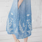 PIEVA short sleeves maxi linen dress with Blue Ombre Floral print