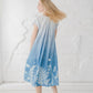 RASA short sleeves maxi linen dress with Blue Ombre Floral print