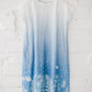 PIEVA short sleeves maxi linen dress with Blue Ombre Floral print
