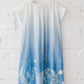 PIEVA short sleeves maxi linen dress with Blue Ombre Floral print