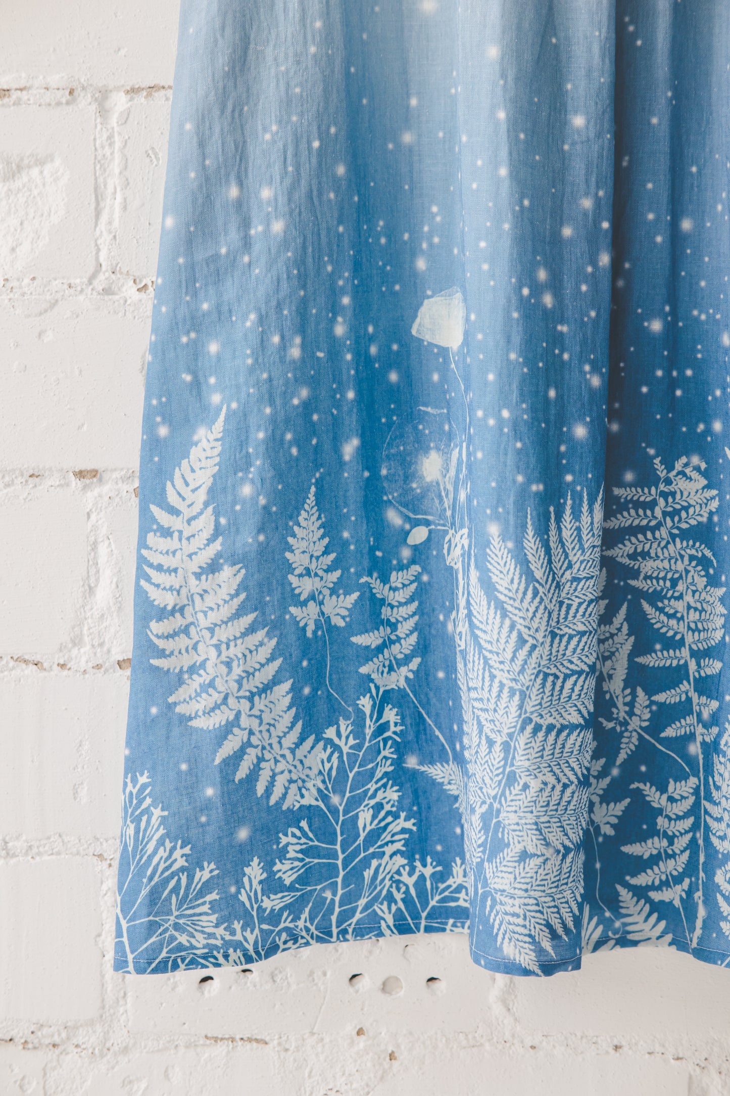 Ferns and poppies blue floral print on linen - High quality jet printing dyes do not fade with washing.