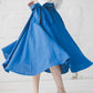 Azure blue midi full circle dancing linen skirt for all seasons