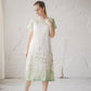 RAMUNĖ short sleeves midi linen dress with Blue Forest print