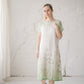 RAMUNĖ short sleeves midi linen dress with Linen field print