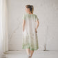 RAMUNĖ short sleeves midi linen dress with Green Forest print