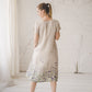 RAMUNĖ short sleeves midi linen dress with Lavender print