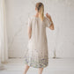 RAMUNĖ short sleeves midi linen dress with Linen field print