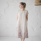 RAMUNĖ short sleeves midi linen dress with Linen field print