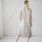 RAMUNĖ short sleeves midi linen dress with Lavender print