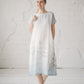 RAMUNĖ short sleeves midi linen dress with Linen field print