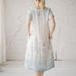 RAMUNĖ short sleeves midi linen dress with Blue Forest print