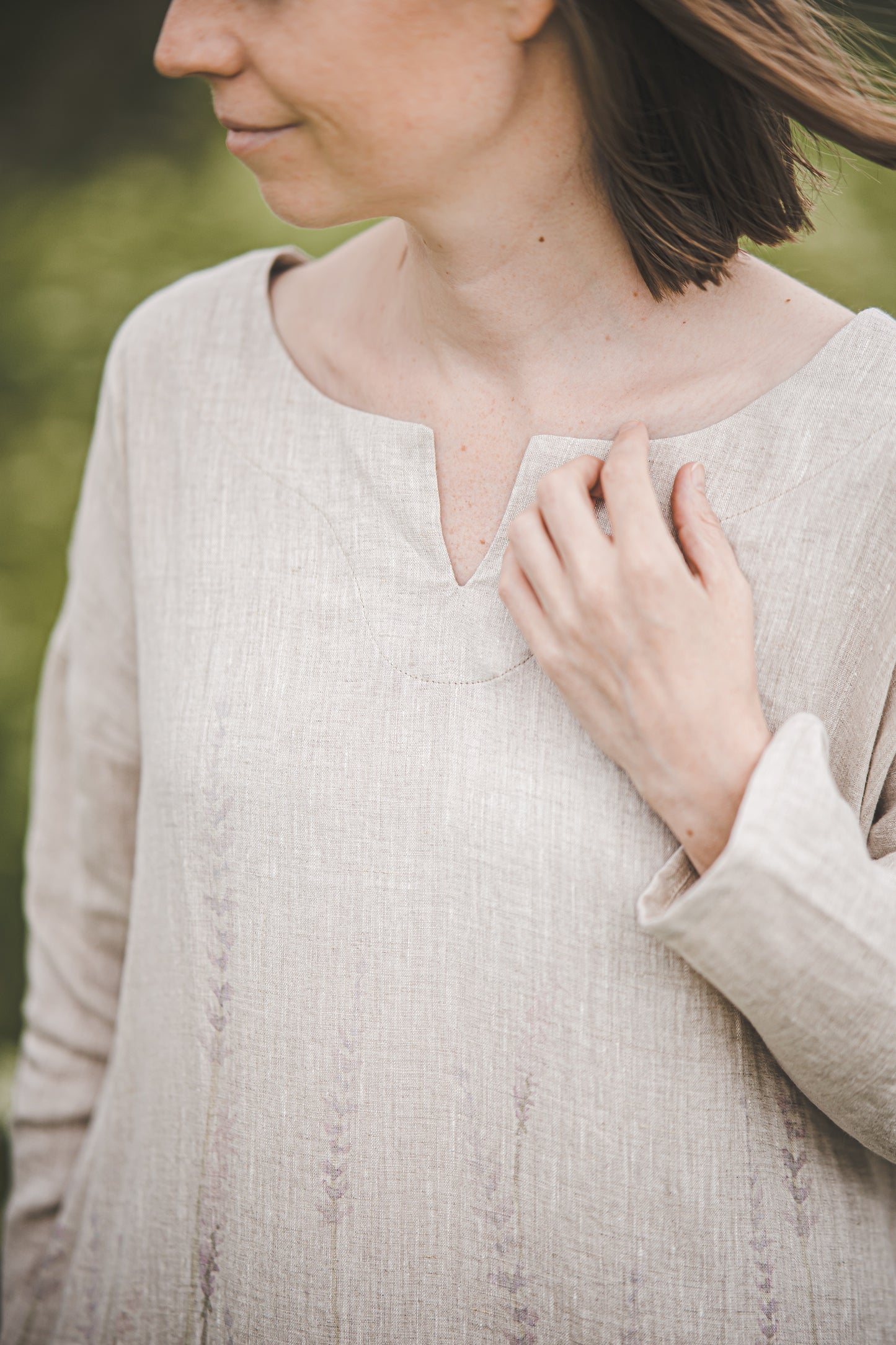 MIGLA midi linen dress with Lavender print