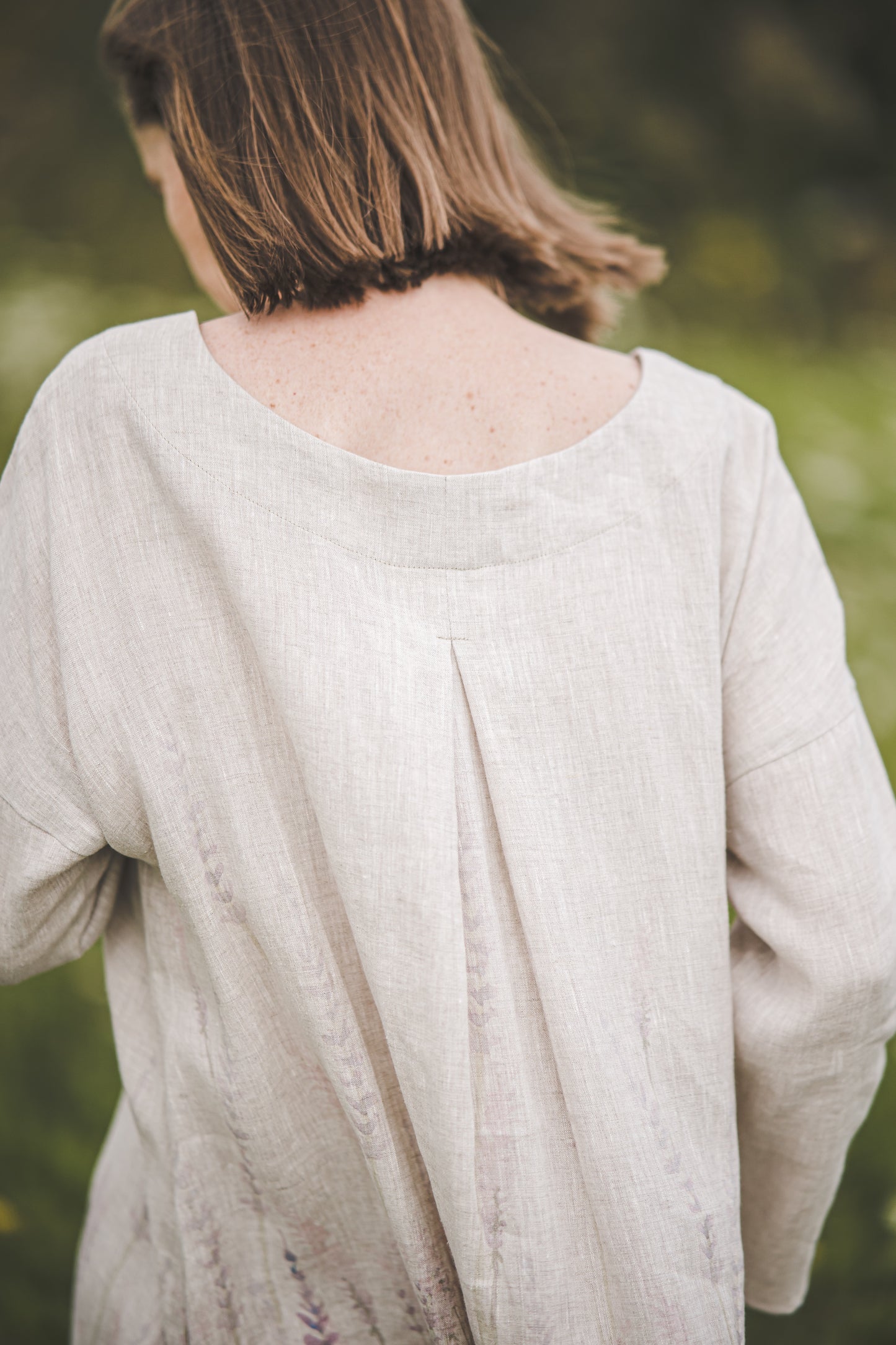 MIGLA midi linen dress with Lavender print