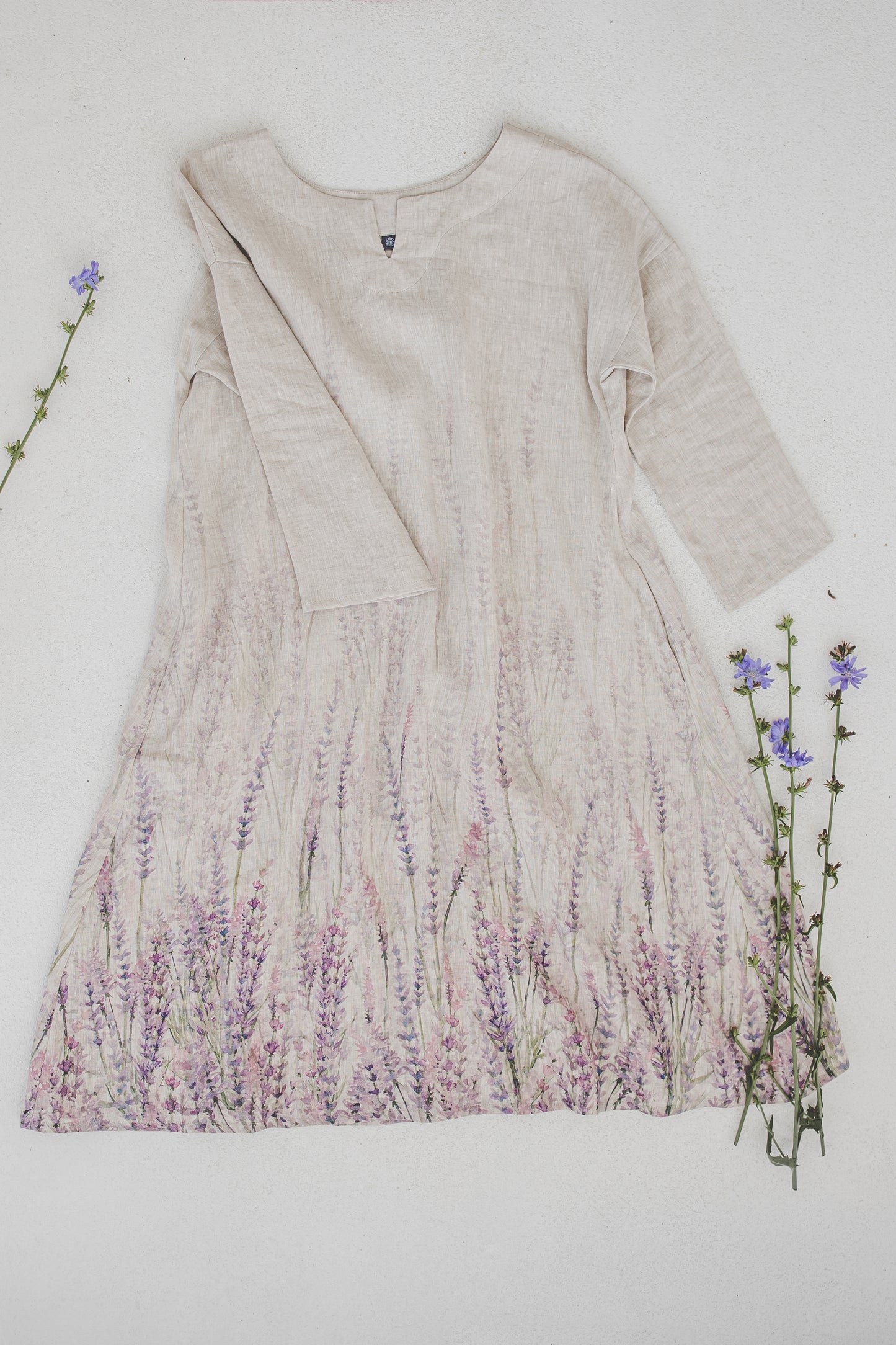 MIGLA midi linen dress with Lavender print