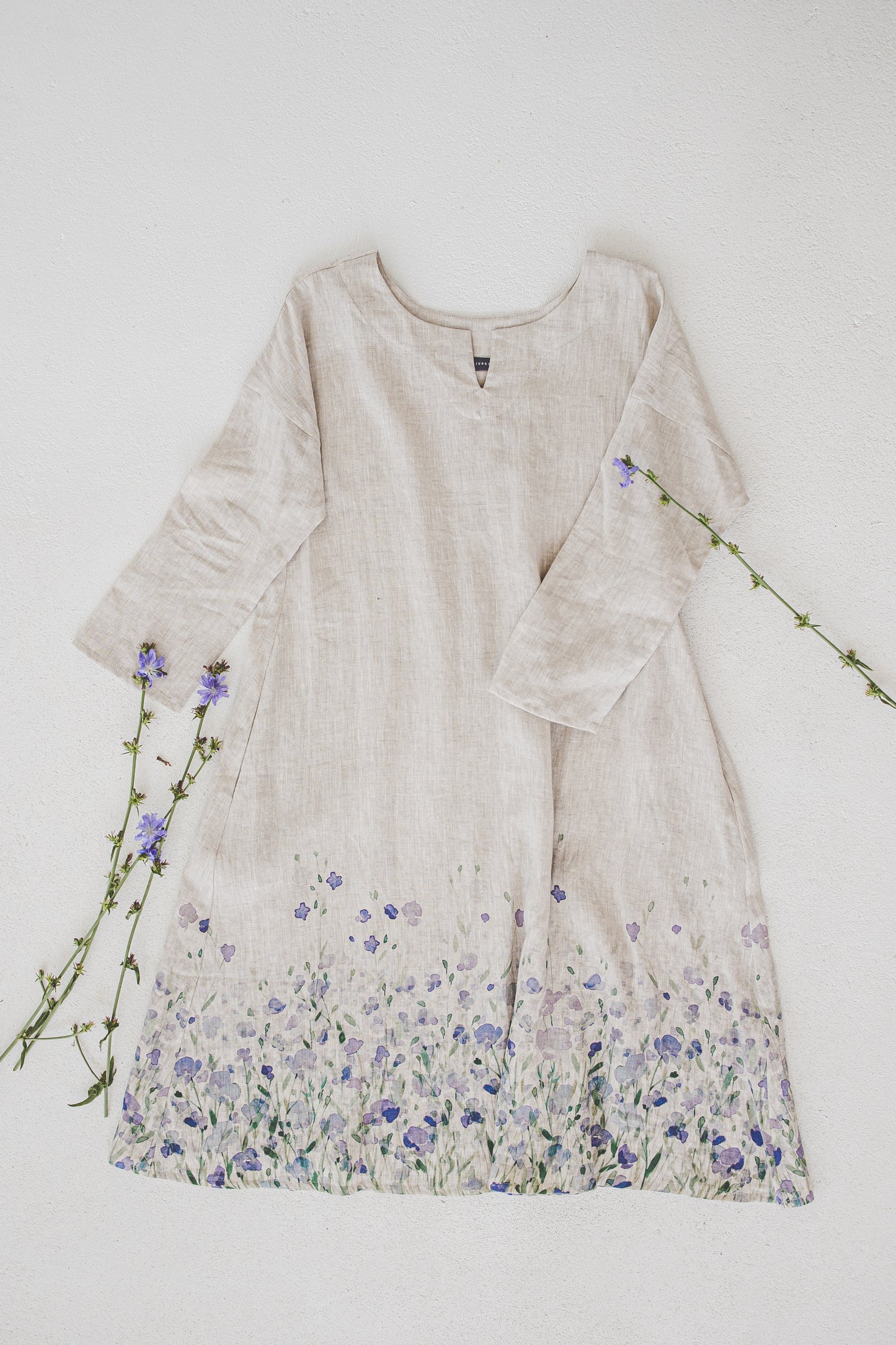 MIGLA midi linen dress with Linen field print