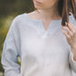 MIGLA midi linen dress with Blue Ombre Forest print