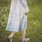 MIGLA midi linen dress with Blue Ombre Forest print