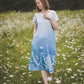 Blue Ombre meadow floral print linen dress
