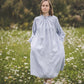 META midi linen dress with puffy sleeves & frills in Azure blue
