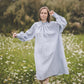 META midi linen dress with puffy sleeves & frills in Sky blue
