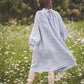 META midi linen dress with puffy sleeves & frills in Sky blue