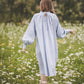 META midi linen dress with puffy sleeves & frills in Sky blue